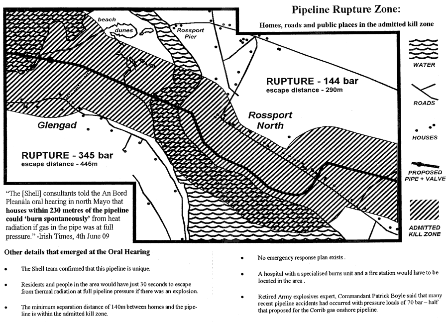 Map of fireball radius in Rossport on event of gas pipeline rupture